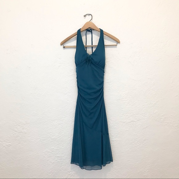 Ruby Rox NWT y2k 90s Halter Midi Dress Teal Blue Medium - Picture 6 of 10